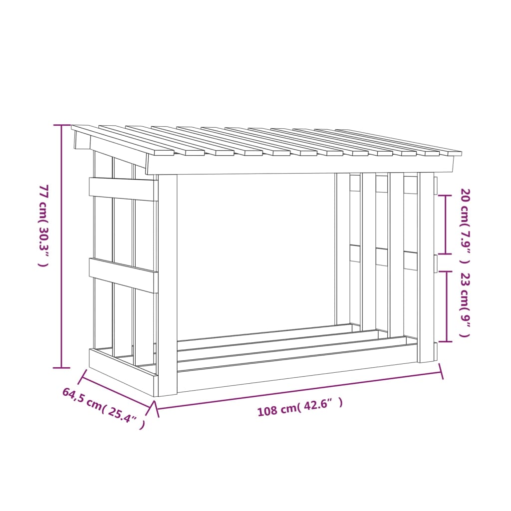 Rastel pentru lemne de foc, alb, 108x64,5x77 cm, lemn masiv pin Lando - Lando