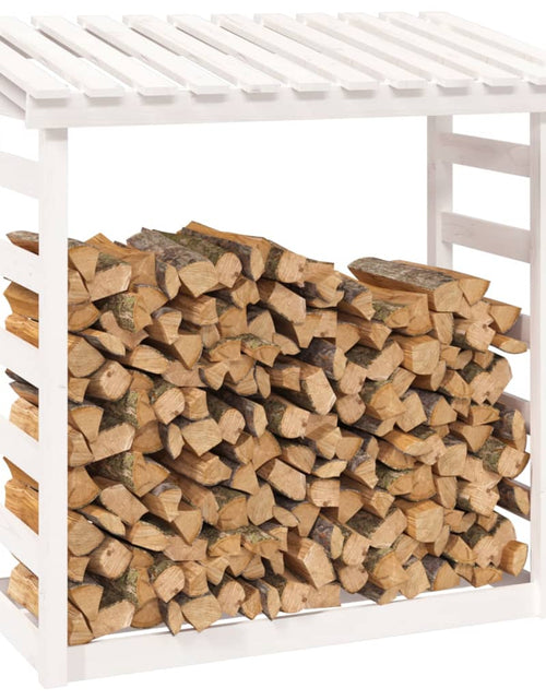 Încărcați imaginea în vizualizatorul Galerie, Rastel pentru lemne de foc, alb, 108x64,5x110cm, lemn masiv pin Lando - Lando
