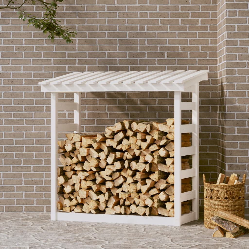 Rastel pentru lemne de foc, alb, 108x64,5x110cm, lemn masiv pin Lando - Lando