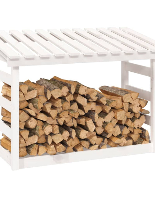 Загрузите изображение в средство просмотра галереи, Rastel pentru lemne de foc, alb, 108x64,5x78 cm, lemn masiv pin - Lando
