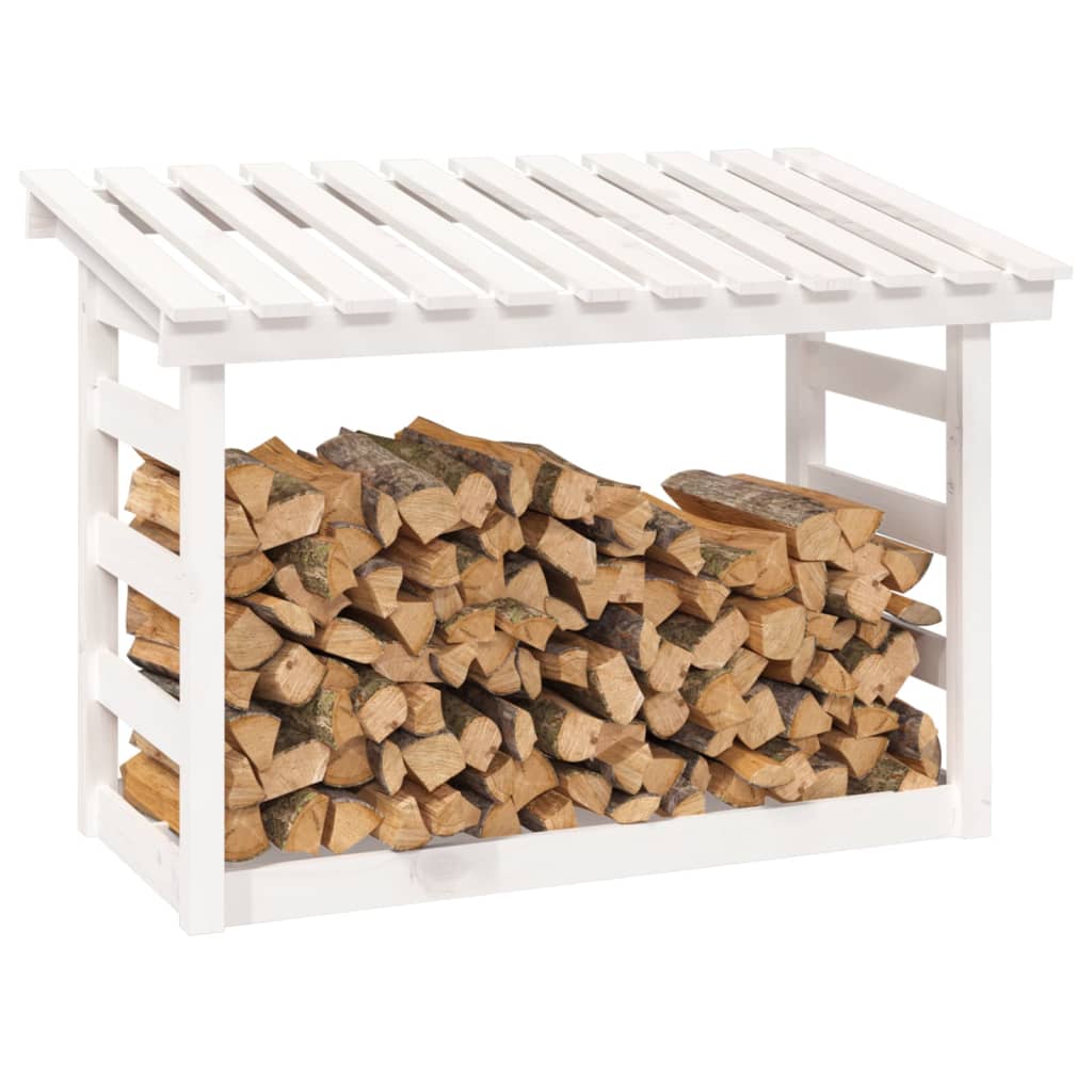 Rastel pentru lemne de foc, alb, 108x64,5x78 cm, lemn masiv pin - Lando