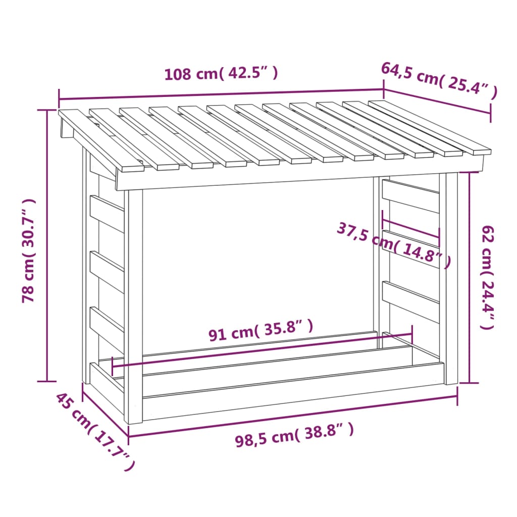 Rastel pentru lemne de foc, alb, 108x64,5x78 cm, lemn masiv pin - Lando