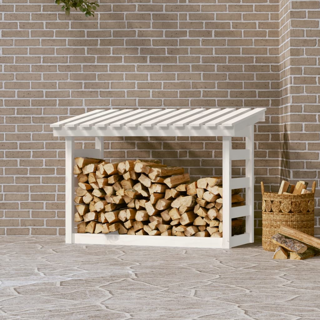Rastel pentru lemne de foc, alb, 108x64,5x78 cm, lemn masiv pin - Lando