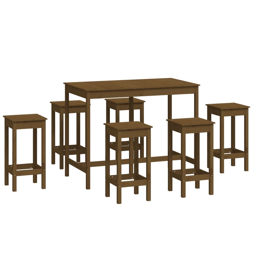 Set mobilier de bar, 7 piese, maro miere, lemn masiv de pin - Lando