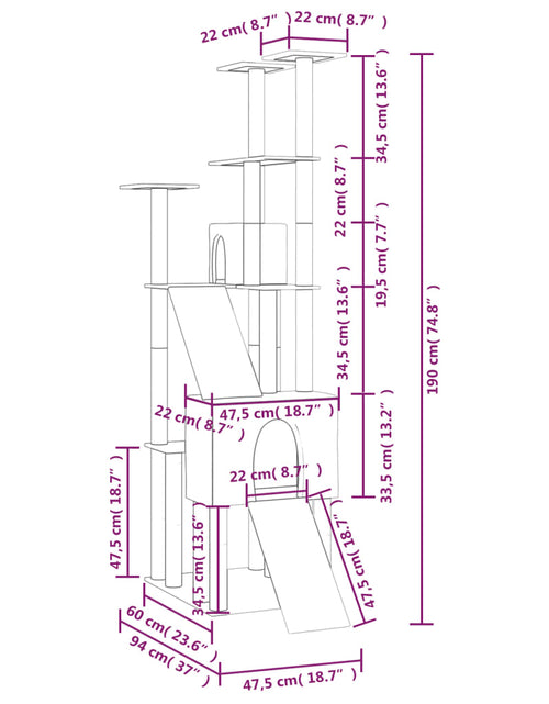 Încărcați imaginea în vizualizatorul Galerie, Ansamblu de pisici cu stâlpi din funie de sisal, crem, 190 cm Lando - Lando
