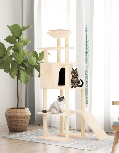 Încărcați imaginea în vizualizatorul Galerie, Ansamblu de pisici cu stâlpi din funie de sisal, crem, 166 cm - Lando

