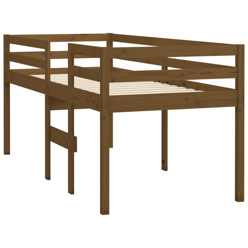 Pat înalt de dormitor, maro, 90x200 cm, lemn masiv de pin - Lando