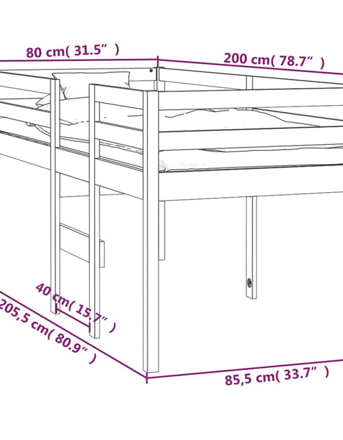 Încărcați imaginea în vizualizatorul Galerie, Pat înalt de dormitor, 80x200 cm, lemn masiv de pin - Lando
