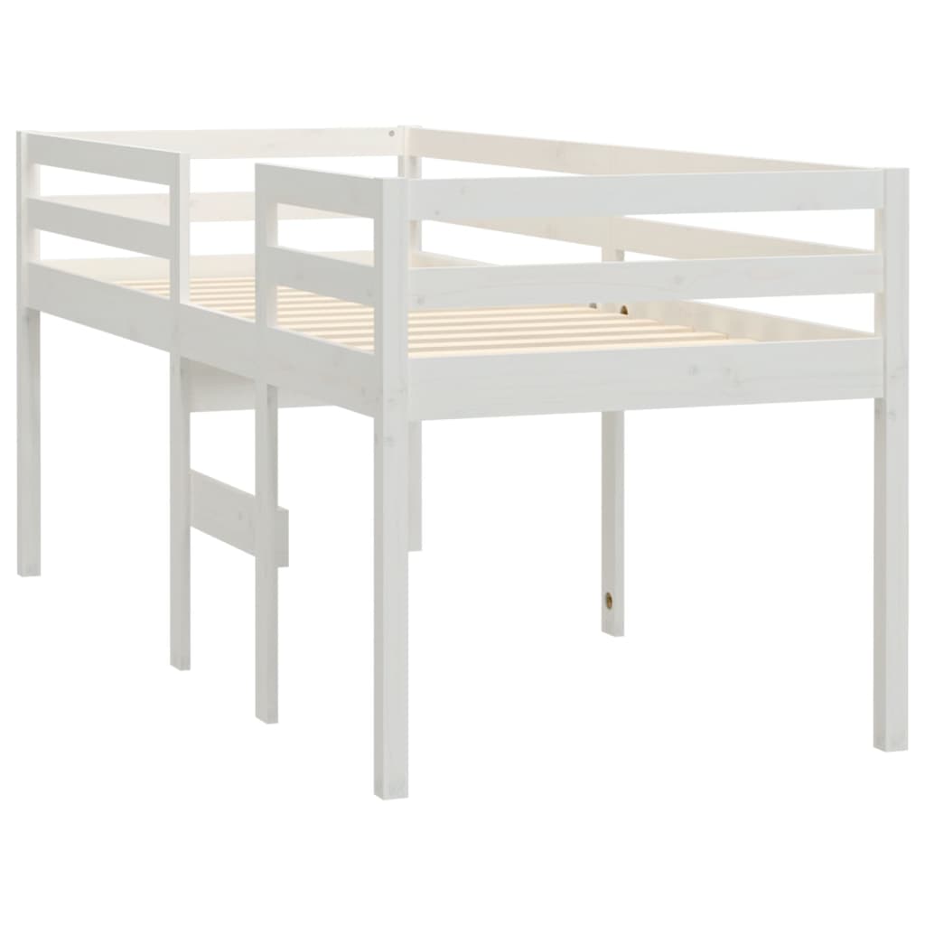 Pat înalt de dormitor, alb, 80x200 cm, lemn masiv de pin - Lando
