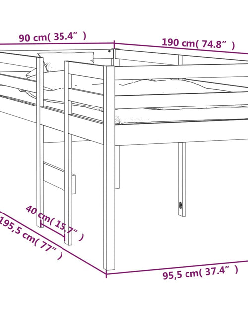 Încărcați imaginea în vizualizatorul Galerie, Pat înalt de dormitor, 90x200 cm, lemn masiv de pin - Lando
