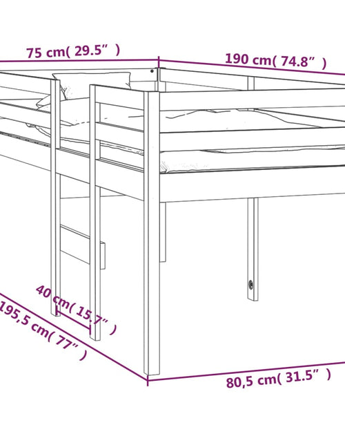 Încărcați imaginea în vizualizatorul Galerie, Pat înalt de dormitor, alb, 75x190 cm, lemn masiv de pin - Lando
