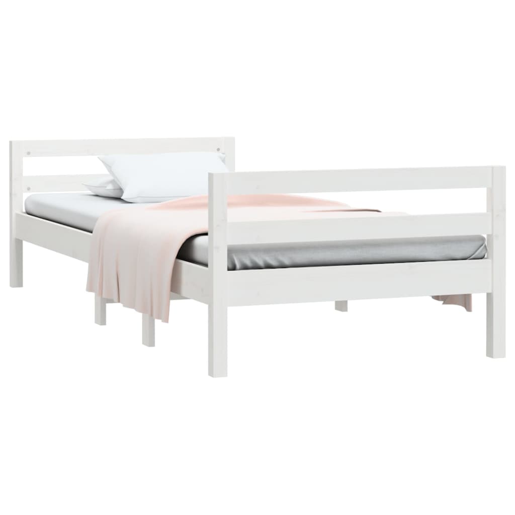 Cadru de pat, alb, 90x190 cm, lemn masiv de pin - Lando