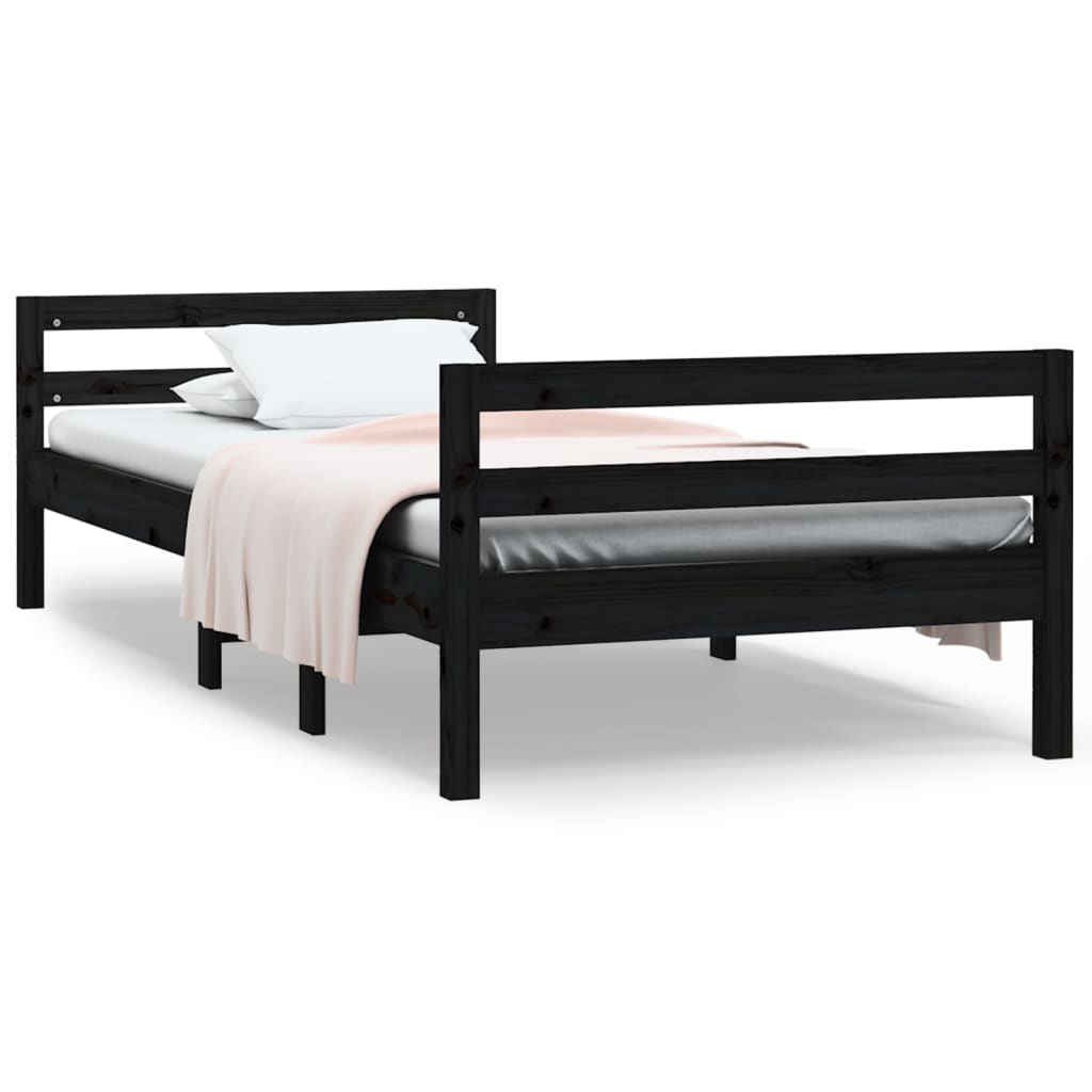 Cadru de pat, negru, 75x190 cm, lemn masiv de pin - Lando