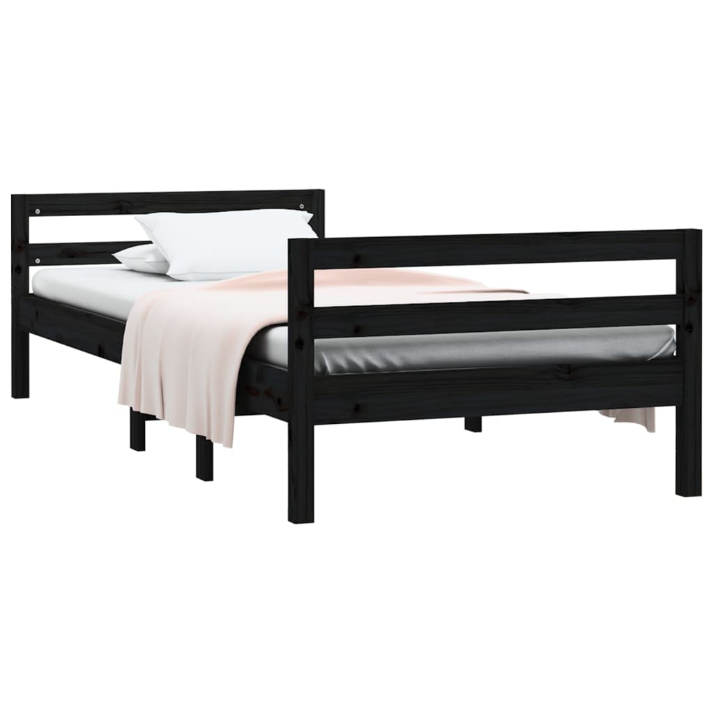 Cadru de pat, negru, 75x190 cm, lemn masiv de pin - Lando