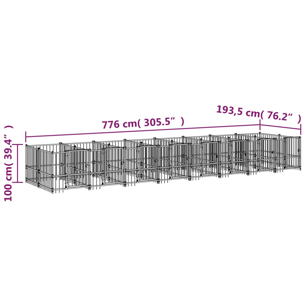 Padoc pentru câini de exterior, 15,02 m², oțel - Lando