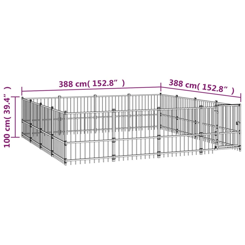 Padoc pentru câini de exterior, 15,05 m², oțel - Lando