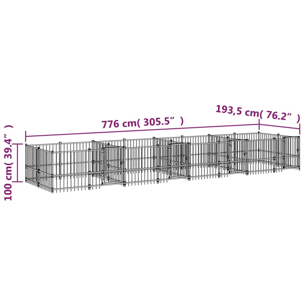 Padoc pentru câini de exterior, 15,02 m², oțel - Lando