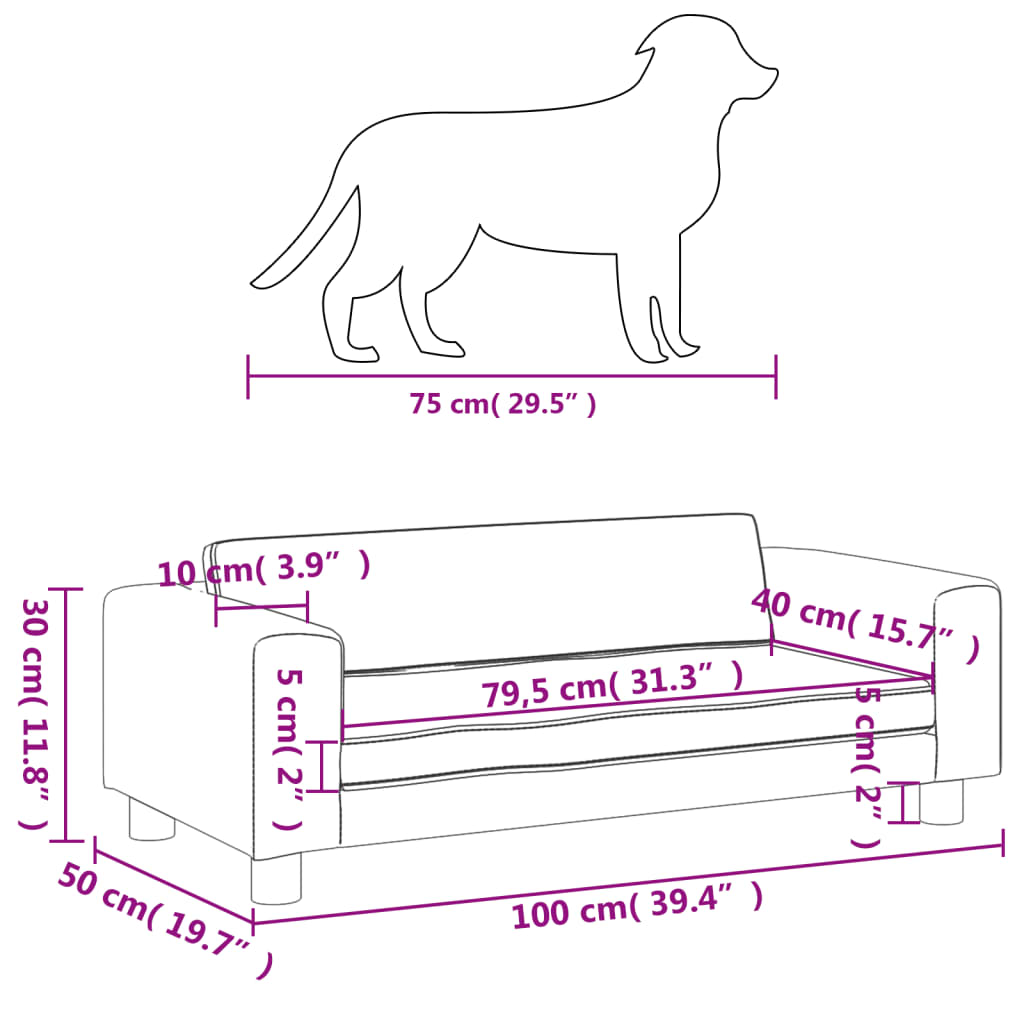 Pat pentru câini cu extensie, gri deschis, 100x50x30 cm catifea - Lando