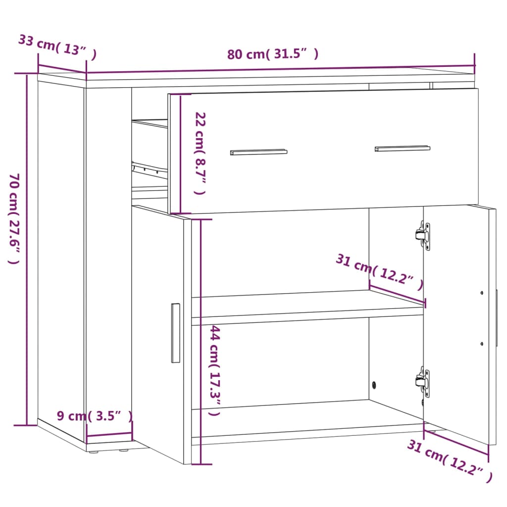 Servantă, gri sonoma, 80x33x70 cm, lemn compozit Lando - Lando