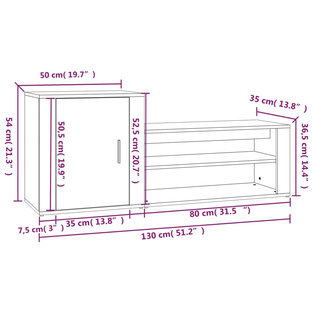 Pantofar, alb extralucios, 130x35x54 cm, lemn prelucrat - Lando