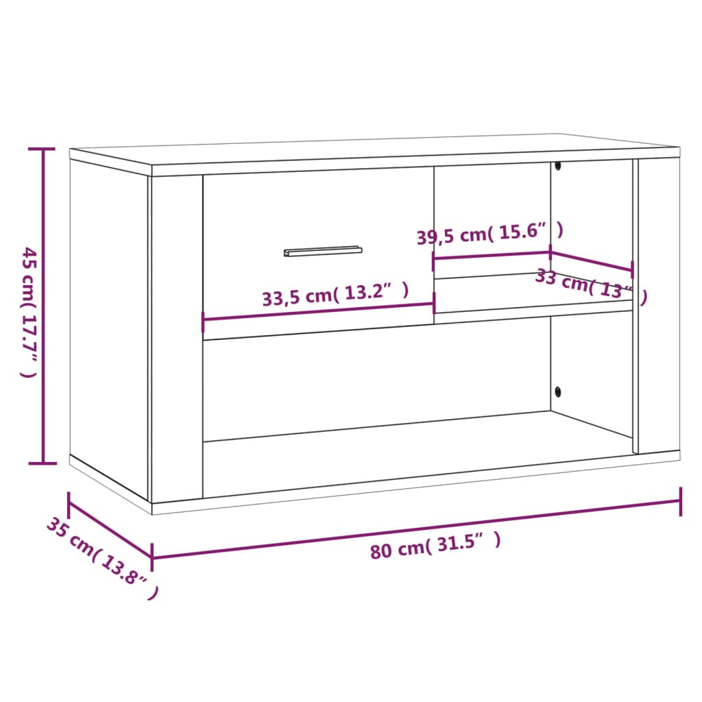 Pantofar, stejar fumuriu, 80x35x45 cm, lemn prelucrat - Lando