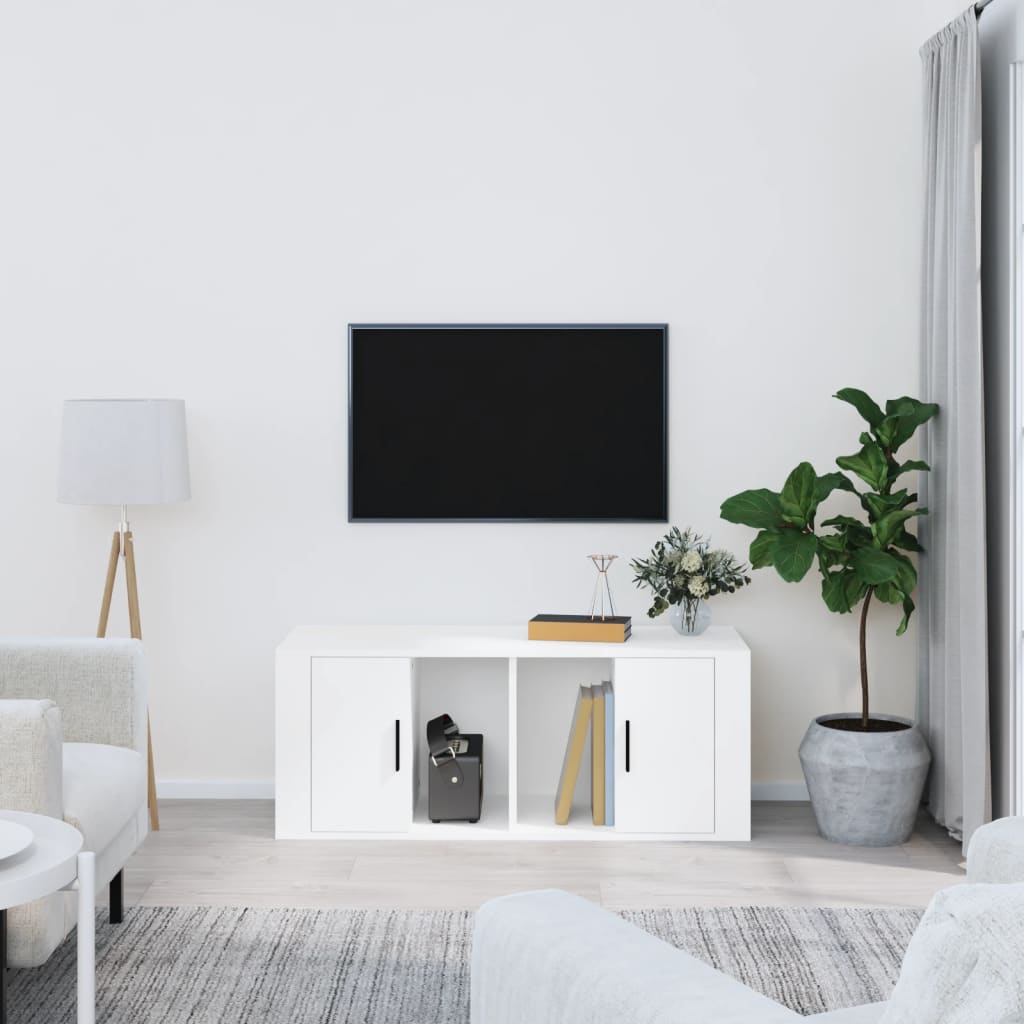 Comodă TV, alb, 100x35x40 cm, lemn prelucrat Lando - Lando