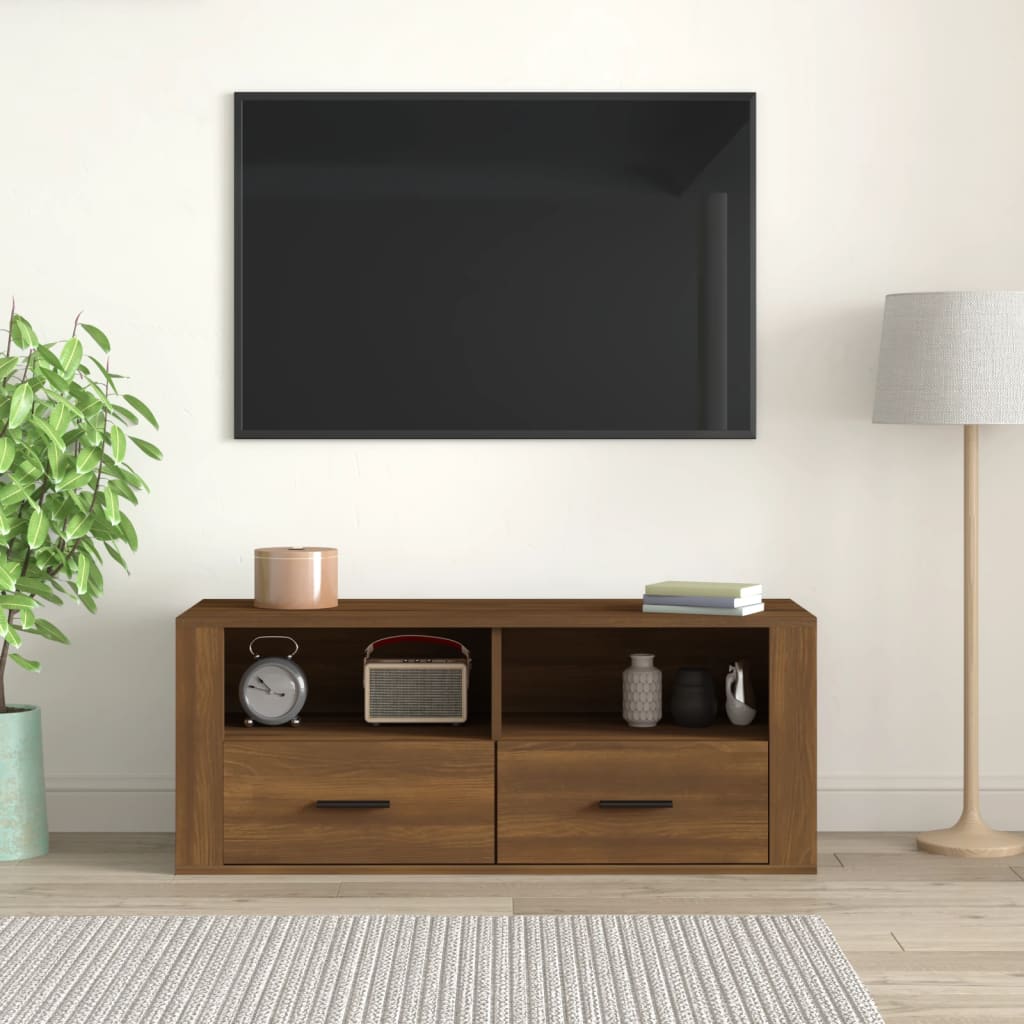 Comodă TV, stejar maro, 100x35x40 cm, lemn prelucrat Lando - Lando