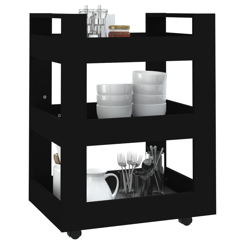 Cărucior de bucătărie, negru, 60x45x80 cm, lemn prelucrat - Lando