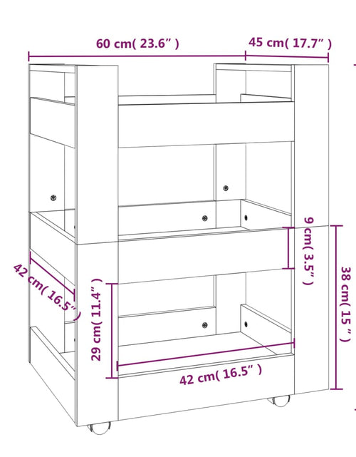 Încărcați imaginea în vizualizatorul Galerie, Cărucior de bucătărie stejar fumuriu 60x45x80 cm lemn prelucrat - Lando
