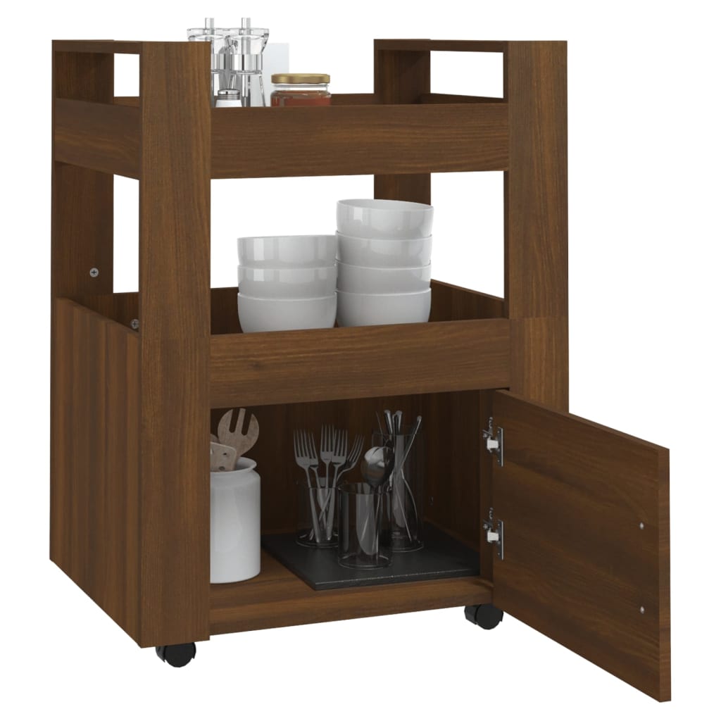 Cărucior de bucătărie, stejar maro, 60x45x80 cm, lemn prelucrat - Lando
