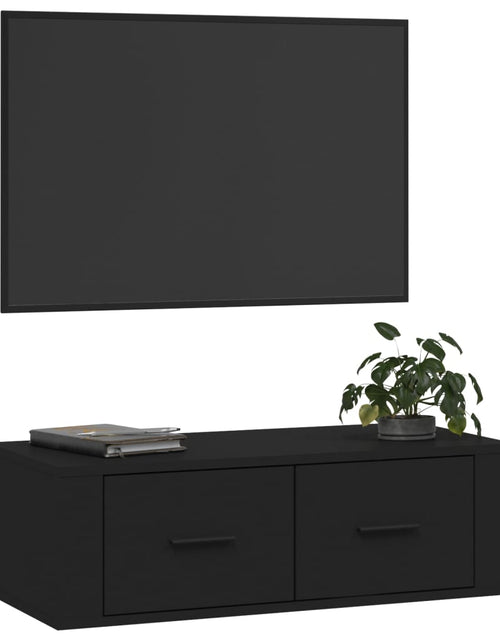 Încărcați imaginea în vizualizatorul Galerie, Dulap TV suspendat, negru, 80x36x25 cm, lemn compozit Lando - Lando
