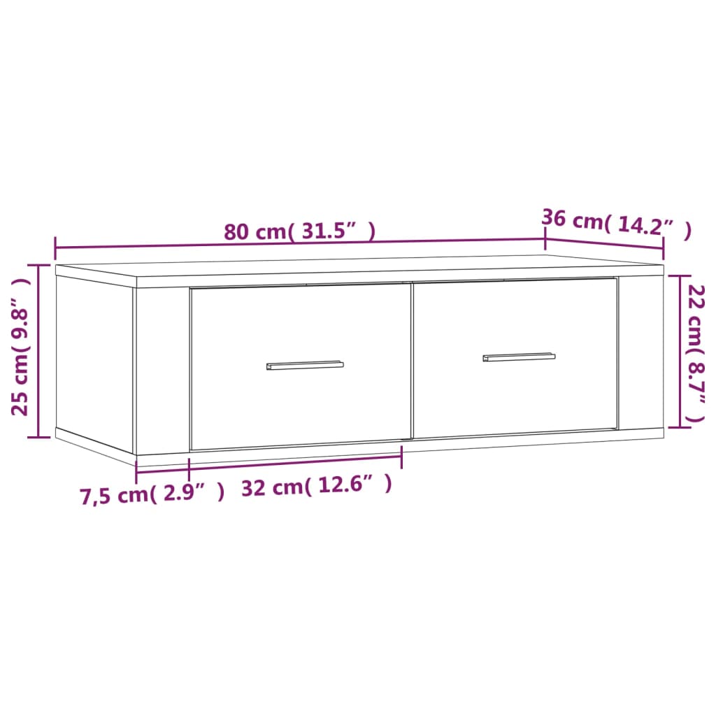 Dulap TV suspendat, alb extralucios, 80x36x25 cm, lemn compozit Lando - Lando