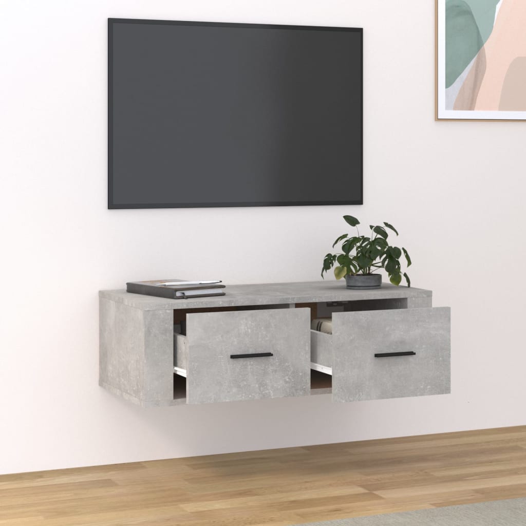 Dulap TV suspendat, gri beton, 80x36x25 cm, lemn compozit Lando - Lando