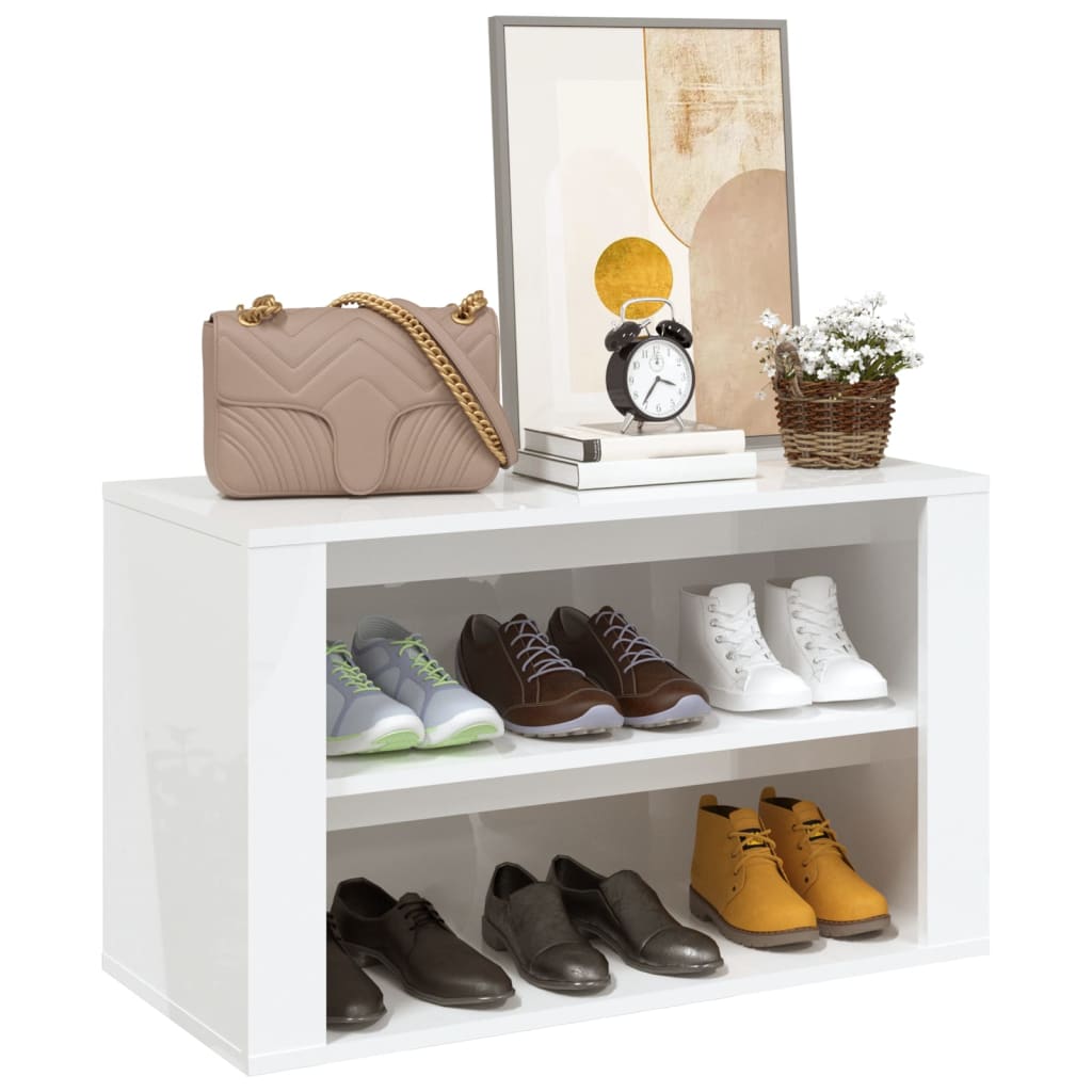 Suport pantofi, alb extralucios, 75x35x45 cm, lemn prelucrat - Lando