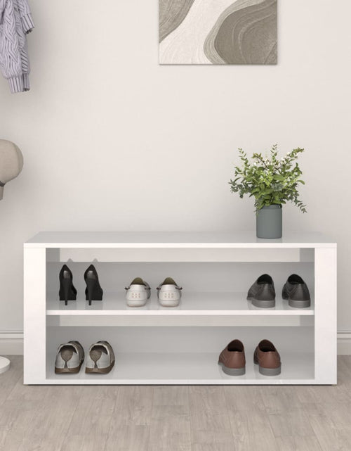 Încărcați imaginea în vizualizatorul Galerie, Suport pantofi, alb extralucios, 100x35x45 cm, lemn prelucrat - Lando

