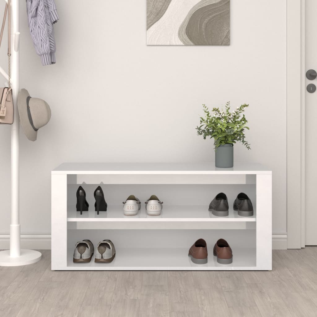 Suport pantofi, alb extralucios, 100x35x45 cm, lemn prelucrat - Lando