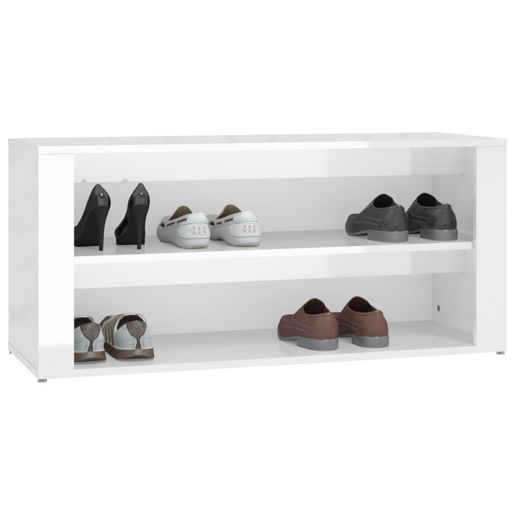 Suport pantofi, alb extralucios, 100x35x45 cm, lemn prelucrat - Lando