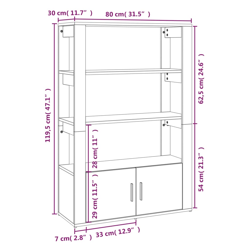 Servantă, alb, 80x30x119,5 cm, lemn prelucrat Lando - Lando