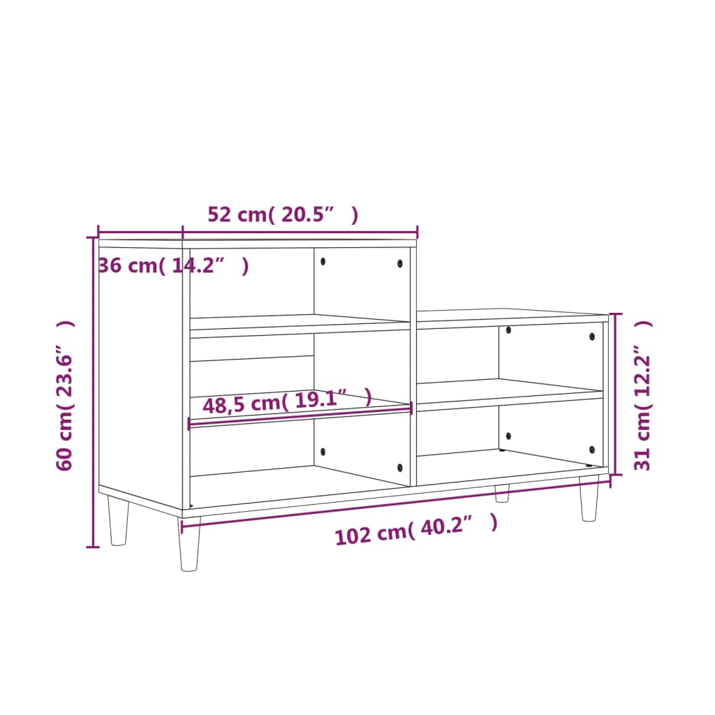 Pantofar, stejar maro, 102x36x60 cm, lemn prelucrat - Lando