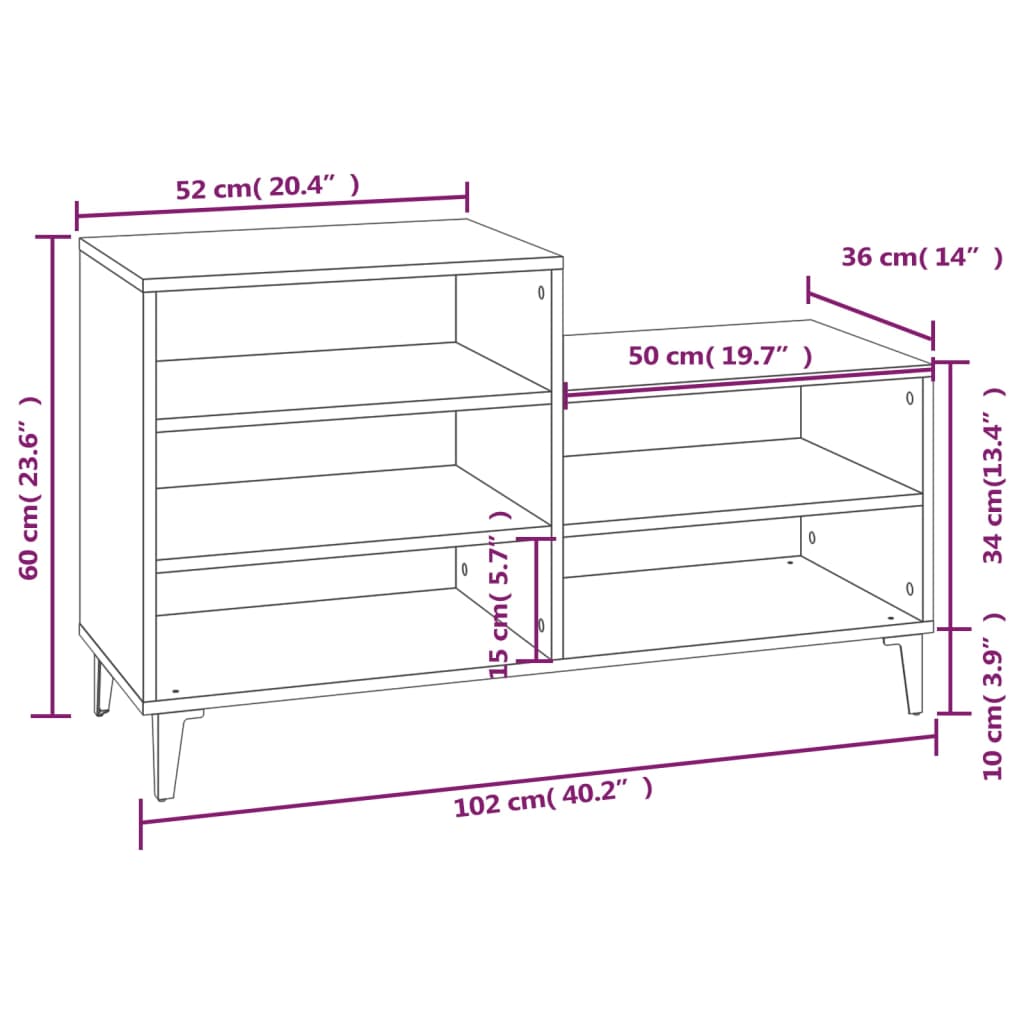 Pantofar, gri beton, 102x36x60 cm, lemn prelucrat - Lando