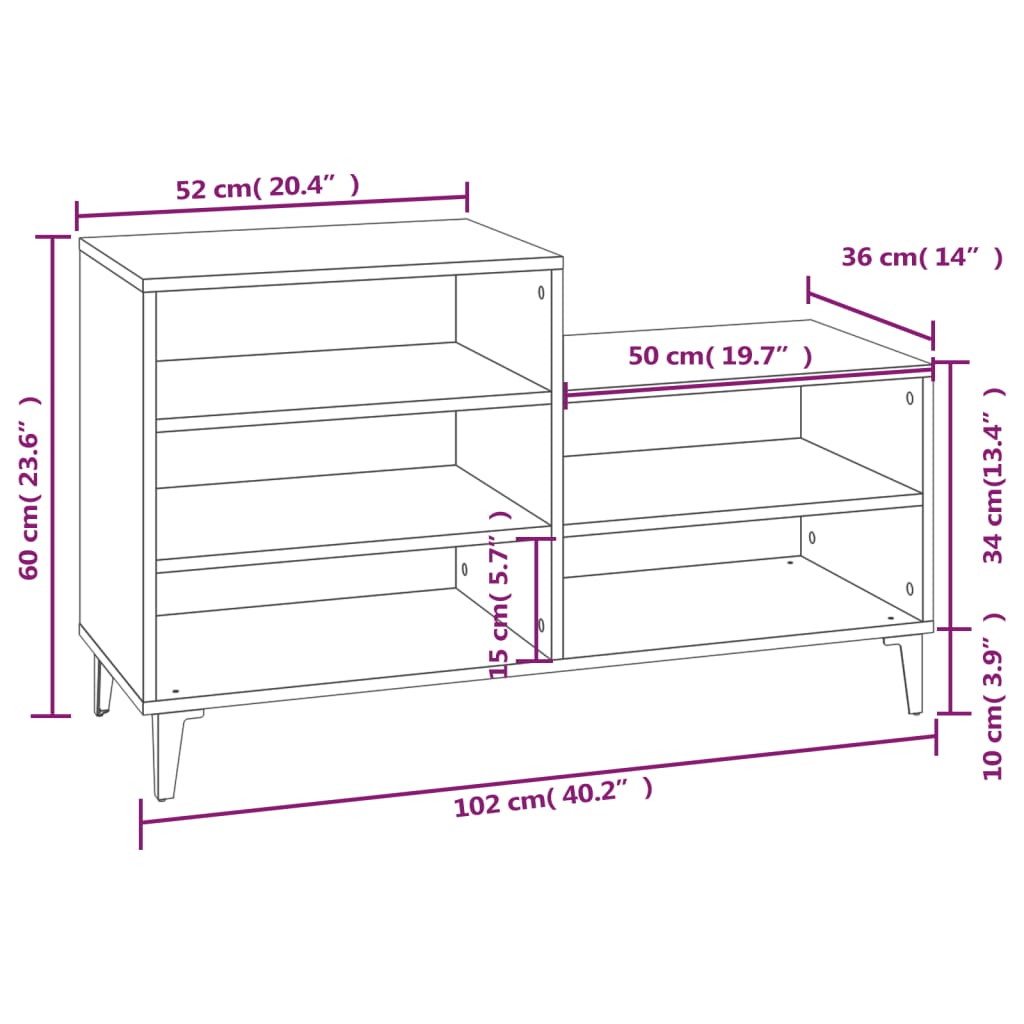 Pantofar, gri sonoma, 102x36x60 cm, lemn prelucrat - Lando