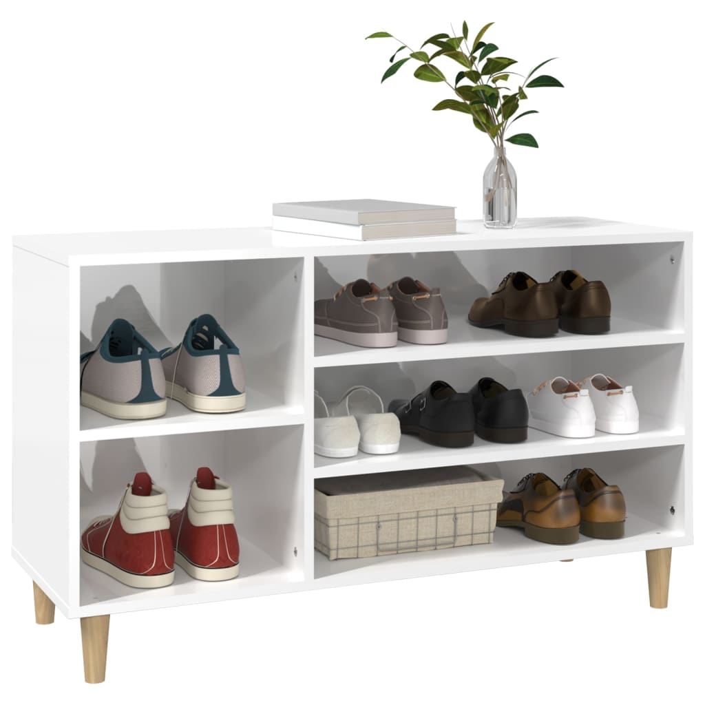 Pantofar, alb extralucios, 102x36x60 cm, lemn compozit - Lando