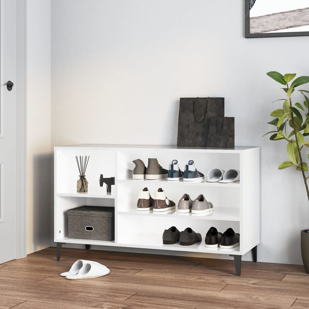 Pantofar, alb extralucios, 102x36x60 cm, lemn compozit - Lando
