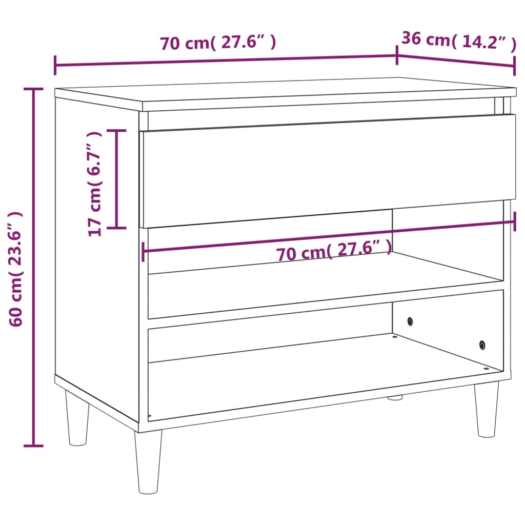 Pantofar, gri beton, 70x36x60 cm, lemn prelucrat - Lando