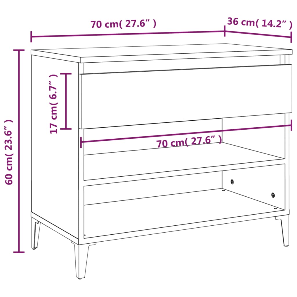 Pantofar, gri beton, 70x36x60 cm, lemn prelucrat - Lando