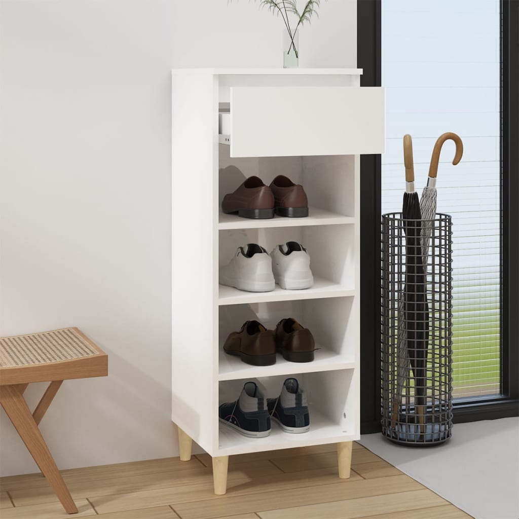 Pantofar, alb extralucios, 40x36x105 cm, lemn compozit - Lando