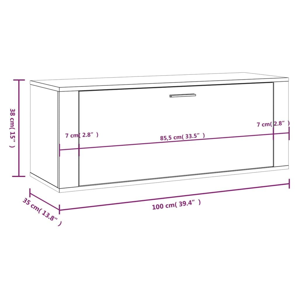 Pantofar de perete, alb extralucios, 100x35x38cm, lemn compozit - Lando