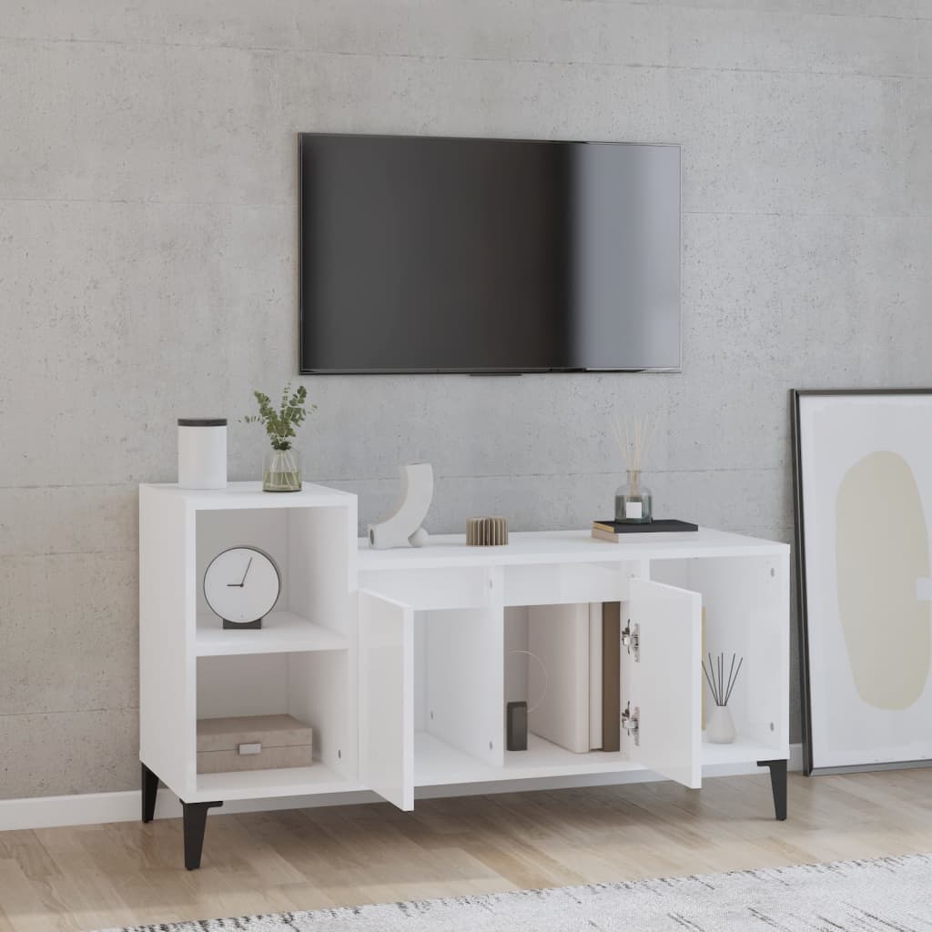 Comodă TV, alb extralucios, 100x35x55 cm, lemn prelucrat Lando - Lando
