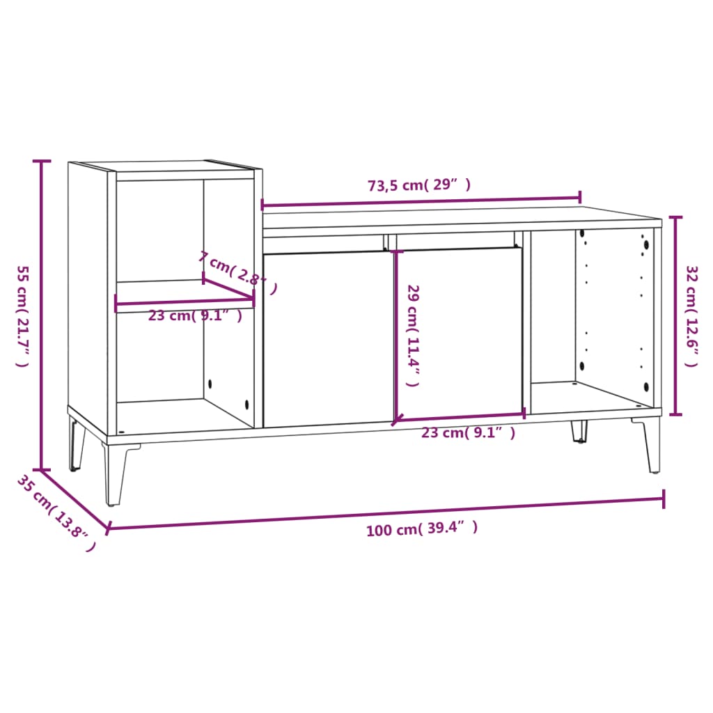 Comodă TV, gri beton, 100x35x55 cm, lemn prelucrat Lando - Lando