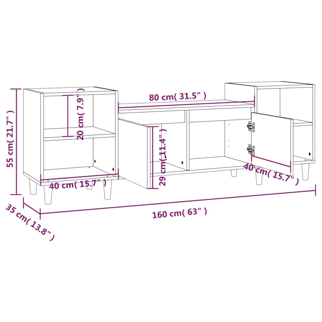 Comodă TV, alb, 160x35x55 cm, lemn prelucrat Lando - Lando